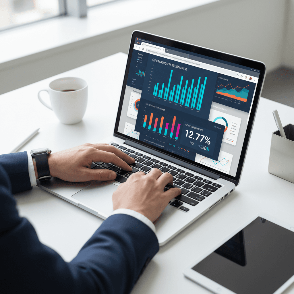 Digital marketing professional reviewing campaign performance